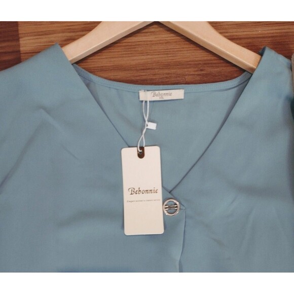 Bebonnie Women's Plus XXL Top Flowy Green Puff Sleeve Sheer SOFT Mesh NWT - Picture 7 of 15